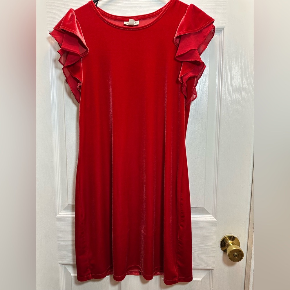Maison Jules Red Ruffle Sleeve Midi Dress